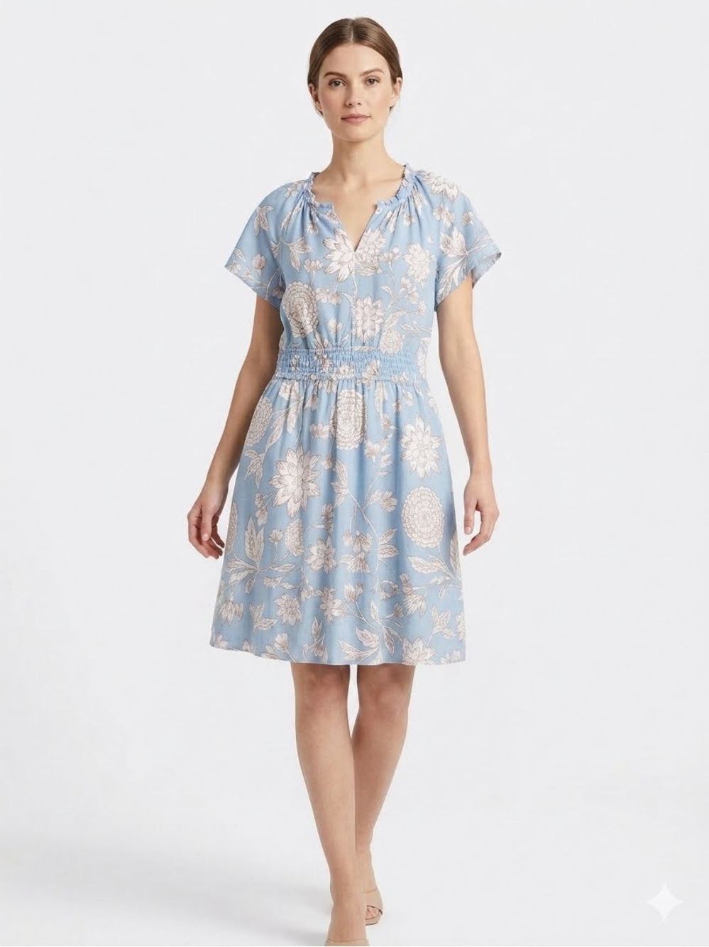 NWT Joie Blue Floral Linen Blend Smocked Midi Dress Plus Size 2X